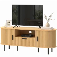 HOMCOM TV Stand for TVs up to 60", Modern Entertainment Center with Curved Sliding Doors and Storage, Natural Wood(m-2)