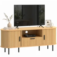 HOMCOM TV Stand for TVs up to 60", Modern Entertainment Center with Curved Sliding Doors and Storage, Natural Wood(m-11)