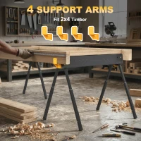 HOMCOM Mitre Saw Stands, Sawhorses with Height Adjustable Legs, 2x4 Bracket, Carry Handle, Black(m-9)