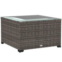 Outsunny 24.4" Patio Wicker Coffee Table, PE Rattan Outdoor Side Table with Tempered Glass Top, Black(m-11)