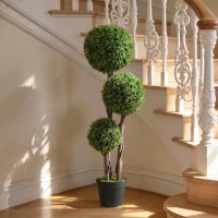 HOMCOM 45 Inch Potted Fake Plant, Artificial Boxwood Topiary Tree, Triple Ball Tree for Indoor and Outdoor, Green(m-9)