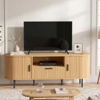 HOMCOM TV Stand for TVs up to 60", Modern Entertainment Center with Curved Sliding Doors and Storage, Natural Wood(m-9)