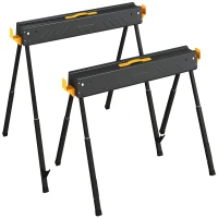 HOMCOM Mitre Saw Stands, Sawhorses with Height Adjustable Legs, 2x4 Bracket, Carry Handle, Black(m-11)