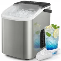 HOMCOM Portable Ice Maker Countertop, Self-Cleaning Ice Machine with 2 Bullet Ice Sizes, Ice Scoop, Silver(m-11)