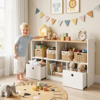 Qaba Toy Storage Organizer, Toy Organizers and Storage with 2 Movable Drawers and 3 Cubbies for Playroom, Nursery, White(m-9)