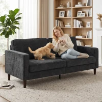HOMCOM 3 Seater Sofa Upholstered with Padded Cushion Modern Button Tufted Couch with Wood Legs, Dark Grey(m-8)