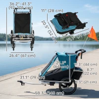 Qaba 3-in-1 Bike Trailer for Kids, Baby Stroller and Jogger, Foldable Child Bicycle Trailer with Reclining Seat, Blue(m-3)