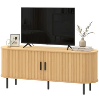 HOMCOM TV Stand for TVs up to 60", Modern Entertainment Center with Curved Sliding Doors, Natural Wood(m-2)