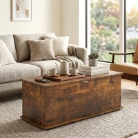 HOMCOM 39.5" Storage Chest with 2 Safety Hinges, Storage Box Organizer with Flip-Top Lid, Entryway Storage Bench, Rustic Brown(m-9)