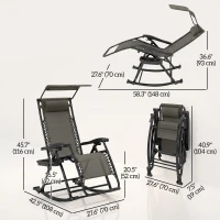 Outsunny 2 in 1 Adjustable Zero Gravity Reclining Lounge Chair Garden Recliner and Rocker Foldable Sun Lounger Napping Seat w/ Headrest & Tray Grey(m-3)