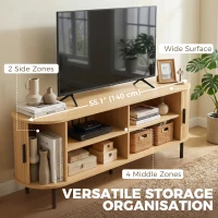 HOMCOM TV Stand for TVs up to 60", Modern Entertainment Center with Curved Sliding Doors, Natural Wood(m-5)