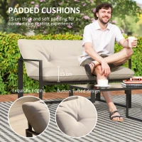 Outsunny 4 Piece Outdoor Furniture Set, Patio Conversation Set with Tempered Glass Table, Loveseat, 2 Chairs and Cushions, Beige(m-5)