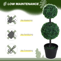 Outsunny 2 Ball Topiary Tree in Pot for Home Decor Set of 2, Artificial Plant for Home Office, Living Room Decor, Dark Green(m-6)