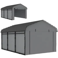 Outsunny 10' x 15' Metal Carport, Heavy Duty Garage Car Shelter with Galvanized Metal Roof and Removable Sidewalls, Light Grey(m-2)