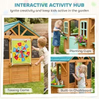 Qaba Outdoor Playhouse with Snack Bar, Half Door, Windows, Flowerpot Holders, Chalkboard, Tossing Game(m-5)