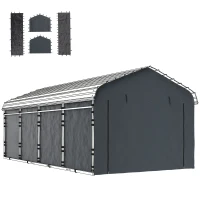 Outsunny Carport Replacement Canopy Cover Sidewalls for 10' x 15' Carport, UPF50+ Waterproof Garage Car Shelter Tarp, Dark Grey(m-2)