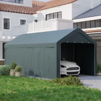 Outsunny Carport, 10 x 20 ft Portable Garage with 2 Roll-Up Doors and Removable Sidewalls for Car, Truck, Boat, Dark Grey(m-10)