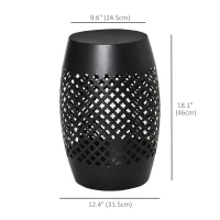 Outsunny 12" Steel Patio End Table, Round Hollow Drum Side Table, Accent Table for Indoor and Outdoor, Black(m-3)