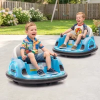 Qaba 12V Bumper Car for Toddlers, Ride On Car with 360 Degree Remote Control, Lights Music Horn, for 1.5-5 Years, Light Blue(m-1)