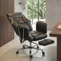 HOMCOM Massage Office Chair with 6 Points Vibration, Executive Desk Chair with High Back, PU Leather, Footrest, Black(m-10)
