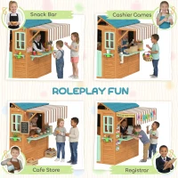 Qaba Outdoor Playhouse with Snack Bar, Half Door, Windows, Flowerpot Holders, Chalkboard, Tossing Game(m-6)