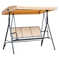 Outsunny 3-Seater Swing Chair Covered Garden Hammock A-Frame Outdoor Porch Glider Sling Seat with Adjustable Canopy Cover, Beige(m-11)