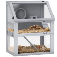 PawHut 3 Tier Wooden Hamster Cage w/ Detachable Bottom, Hut, Seesaw, Exercise Wheel, Ramps, 24" x 16" x 29.5"(m-11)