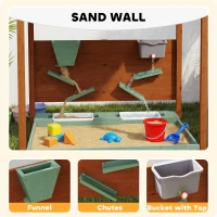 Qaba Wooden Kids Sandbox with Canopy, Sand Wall, Bottom Liner, for 3-6 Years, 46" x 44" W x 50", Green(m-4)