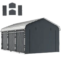 Outsunny Carport Replacement Canopy Cover Sidewalls for 12' x 20' Carport, UPF50+ Waterproof Garage Car Shelter Tarp, Dark Grey(m-2)