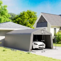 Outsunny Carport 12' x 20' Portable Garage, Heavy Duty Car Port Canopy with Ventilation Windows and Large Roll-up Door, Gray(m-3)