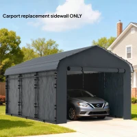 Outsunny Carport Replacement Canopy Cover Sidewalls for 12' x 20' Carport, UPF50+ Waterproof Garage Car Shelter Tarp, Dark Grey(m-9)