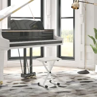 HOMCOM Adjustable Piano Bench, X-Style Folding Piano Stool with Padded Seat, Non-Slip Rubber Feet, Keyboard Chair, White(m-9)