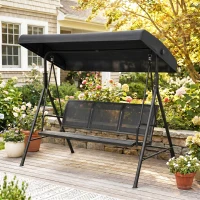 Outsunny 3-Seater Swing Chair Covered Garden Hammock A-Frame Outdoor Porch Glider Sling Seat with Adjustable Canopy Cover, Black(m-10)