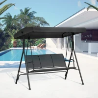 Outsunny 3-Seater Swing Chair Covered Garden Hammock A-Frame Outdoor Porch Glider Sling Seat with Adjustable Canopy Cover, Black(m-1)