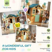Qaba Outdoor Playhouse with Snack Bar, Half Door, Windows, Flowerpot Holders, Chalkboard, Tossing Game(m-8)