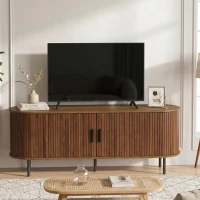 HOMCOM TV Stand for TVs up to 60", Modern Entertainment Center with Curved Sliding Doors, Walnut Brown(m-9)