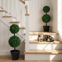Outsunny 2 Ball Topiary Tree in Pot for Home Decor Set of 2, Artificial Plant for Home Office, Living Room Decor, Dark Green(m-5)
