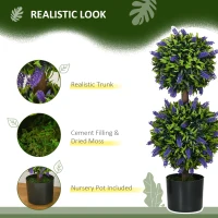 HOMCOM 2.3ft Set of 2 Artificial Plants, Lavender Flowers Ball Trees with Pot, for Home Indoor Outdoor Decor(m-5)