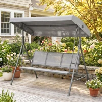Outsunny 3-Seater Swing Chair Covered Garden Hammock A-Frame Outdoor Porch Glider Sling Seat with Adjustable Canopy Cover, Grey(m-10)