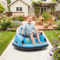 Qaba 12V Bumper Car for Toddlers, Ride On Car with 360 Degree Remote Control, Lights Music Horn, for 1.5-5 Years, Light Blue(m-10)