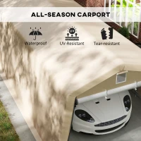 Outsunny 11' x 20' Portable Garage, Heavy Duty Carport Canopy with Ventilation Windows and Large Roll-up Door, Khaki(m-4)