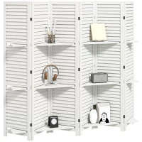 HOMCOM 6 Panel 67" Tall Wood Privacy Screen Room Divider with 3 Shelves and Folding Storage for Bedroom, White(m-1)