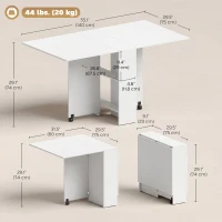 HOMCOM Extendable Dining Table, Collapsible Folding Table w/ 2-tier Shelves and Rolling Casters, White(m-4)
