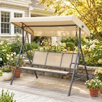 Outsunny 3-Seater Swing Chair Covered Garden Hammock A-Frame Outdoor Porch Glider Sling Seat with Adjustable Canopy Cover, Beige(m-10)