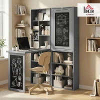 HOMCOM Fold-out Convertible Office Desk, Wall Mount Computer Desk with Blackboard and Side Shelf, Charcoal Gray(m-4)