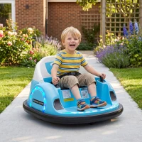 Qaba 12V Bumper Car for Toddlers, Ride On Car with 360 Degree Remote Control, Lights Music Horn, for 1.5-5 Years, Light Blue(m-8)