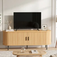 HOMCOM TV Stand for TVs up to 60", Modern Entertainment Center with Curved Sliding Doors, Natural Wood(m-9)