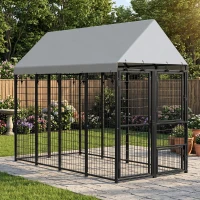 PawHut Large Dog Kennel Outdoor with Roof, 3 Doors, Expandable Heavy Duty Dog Kennel Dog Run for All Breed Sizes, 8' x 4' x 6'(m-10)