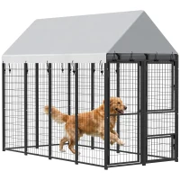 PawHut Large Dog Kennel Outdoor with Roof, 3 Doors, Expandable Heavy Duty Dog Kennel Dog Run for All Breed Sizes, 8' x 4' x 6'(m-11)