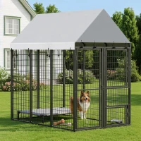 PawHut Large Dog Kennel Outdoor with Roof, 3 Doors, Expandable Heavy Duty Dog Kennel Dog Run for All Breed Sizes, 6' x 4' x 6'(m-8)
